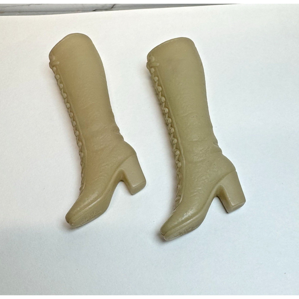 Vintage Mattel Barbie 1970 Korea Squishy MOD Brown Lace Up Go Go Boots MINT